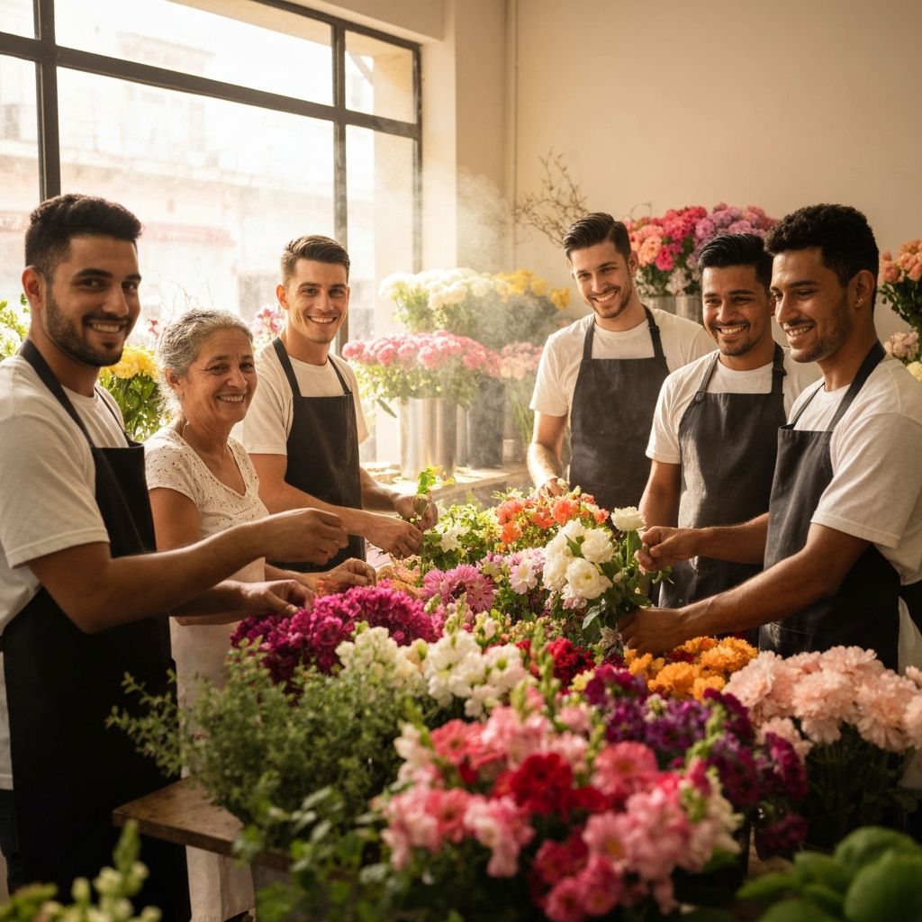 El equipo de CubaFlores trabajando en su taller floral